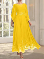 A-line Scoop Illusion Ankle-Length Lace Chiffon Mother of the Bride Dress With Sequins