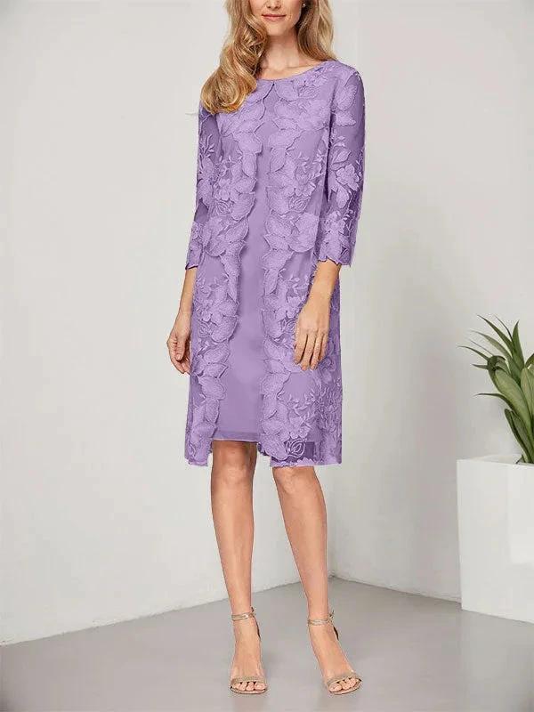 A-line Scoop Knee-Length Chiffon Lace Mother of the Bride Dress With Jacket