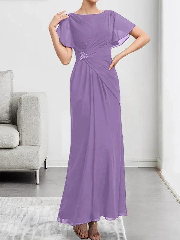 A-line Scoop Illusion Tea-Length Chiffon Lace Mother of the Bride Dress With Beading Sequins