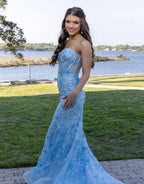 Ruth | Light Blue Gougeous Strapless Long Prom Dress With Appliques