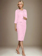 Sheath/Column Scoop Knee-Length Chiffon Lace Mother of the Bride Dress With Beading