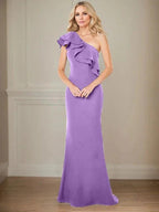 A-line One Shoulder Floor-Length Chiffon Mother of the Bride Dress With Ruffles