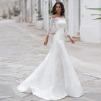 Long Sleeves Lace Wedding Dress For Women Brides Sexy Boat Neck Mermaid Appliques Bridal Gown Custom Made