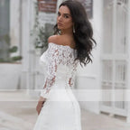 Long Sleeves Lace Wedding Dress For Women Brides Sexy Boat Neck Mermaid Appliques Bridal Gown Custom Made