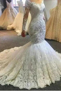 Long sleeves Ivory Sweetheart Fit and Flare Lace Wedding Dress