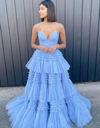 Tulle Formal Gown Layered Prom Dress with Sweep Train SYP156