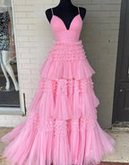 Tulle Formal Gown Layered Prom Dress with Sweep Train SYP156
