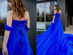 Royal blue long tulle dress with train SYP16