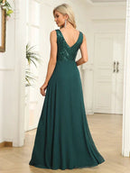 Elegant Sequrin Evening Dress 2025 Women Chiffon Long Formal Deep V-neck Green Caicktail Wedding Party Prom Dresses