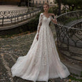 Luxury Lace Applique Wedding Dresses Long Sleeve Women's Elegant Muslim Sweetheart Fine Champagne Bridal Gowns Trailing Dress De