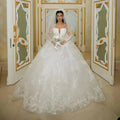 Luxury Sparkly Wedding Dresses 2024 Sheer Neck Glitter Sequins Long Sleeves Lace Applique Elegant Bridal Gowns Vestido De Novia