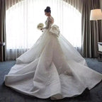 Luxury Women's Lace Wedding Dresses Detachable 2-Piece Set Gorgeous Decal Mermaid Long Sleeve Princess Formal Beach Bride Gowns