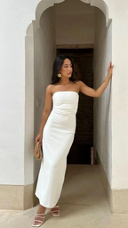 Elegant White Strapless Prom Dress Simple Evening Dress Y7266