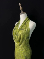 Gorgeous Green Halter Sequins Backless Prom Dress Long Mermaid Evening Dress Y8647