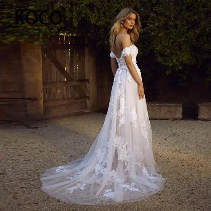 MACDOUGAL Boho Wedding Dress off The Shoulder Vintage Lace Appliques Bride Dresses Vestido De Novia Custom Made For Women