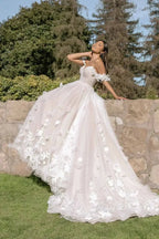 Whimsical Tulle Ballgown Wedding Dress With 3D Flowers And Off the Shoulder Straps Sweetheart  Custom Made For Women