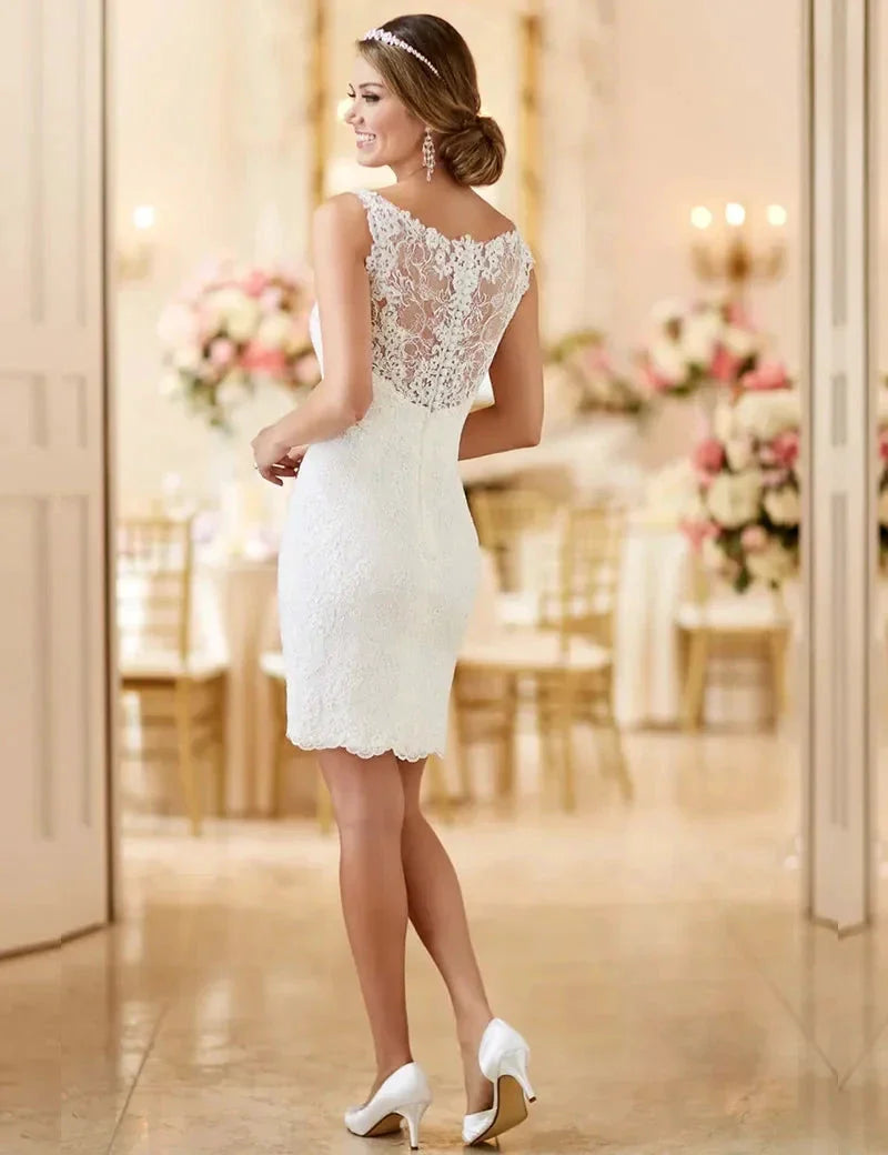 MANRAY Beach Wedding Dress With Detachable Skirt See Through Back Bridal Gowns Lace Appliques Sleeveless Vestidos De Mariee