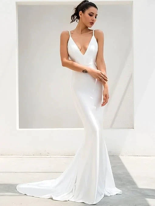 Elegant Open Back Mermaid Wedding Dress Y3005