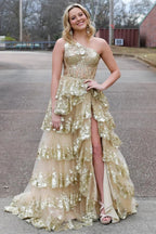 Livia |Sheath One Shoulder Tiered Lace Long Prom Dress