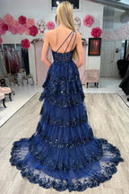 Livia |Sheath One Shoulder Tiered Lace Long Prom Dress