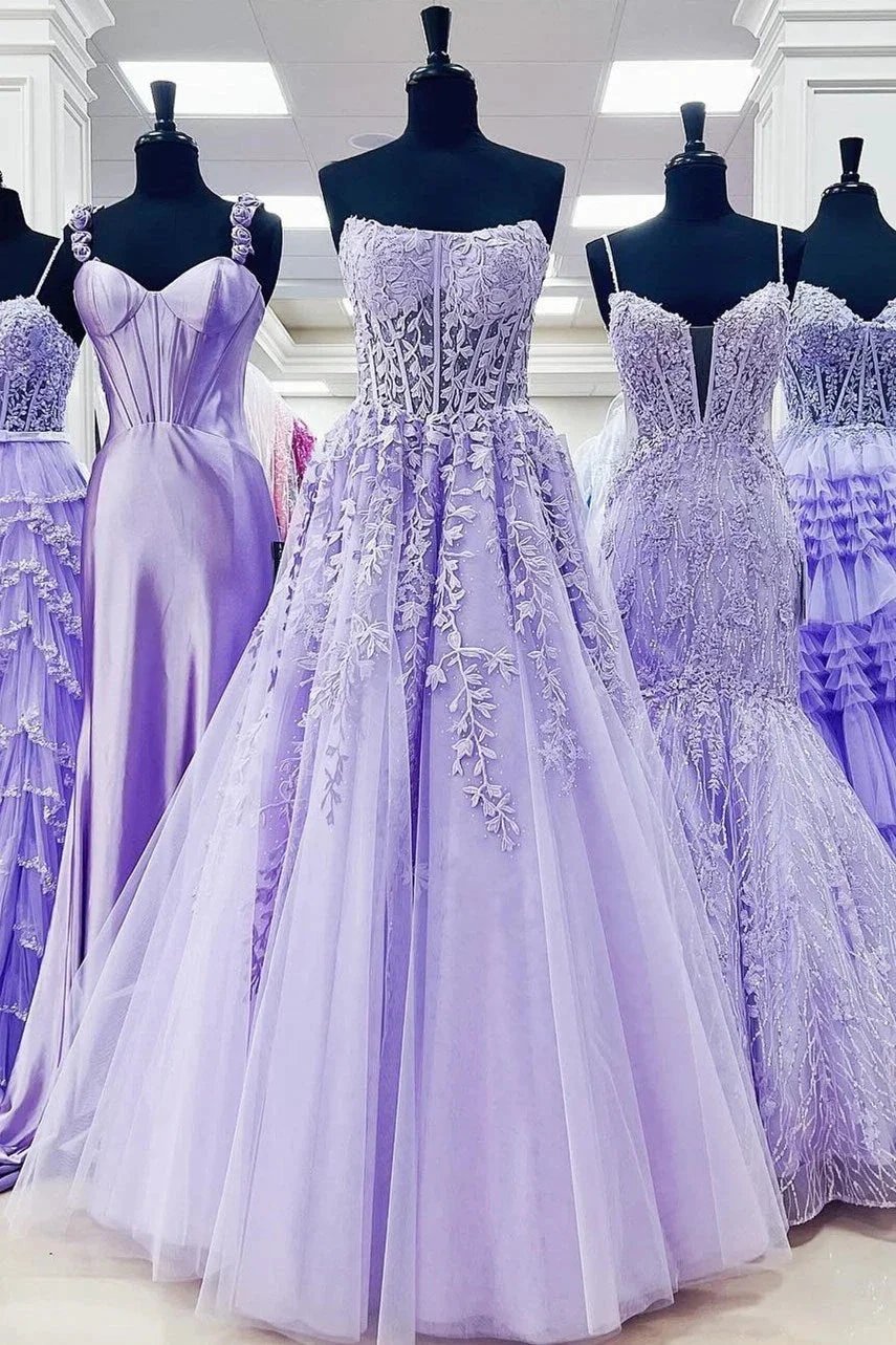 Nell | Aqua Blue Appliques Strapless A-Line Long Prom Dress