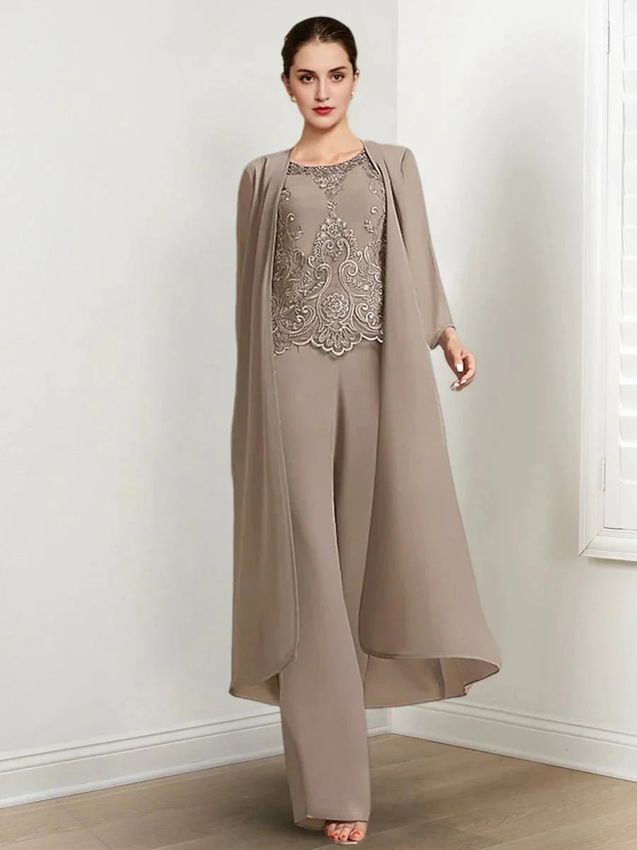 Chiffon Long Sleeves Mother Of The Bride Pantsuits With Jacket