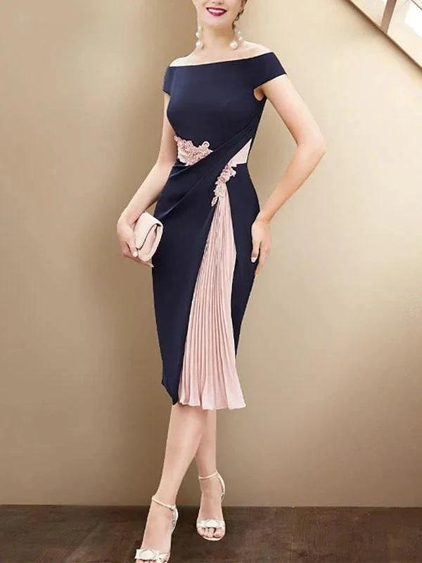 Sheath/Column Short Sleeves  Knee Length Mother of the Bride Dresses