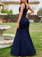 Sheath/Column V Neck Sleeveless  Floor-Length Mother of the Bride Dresses with Split