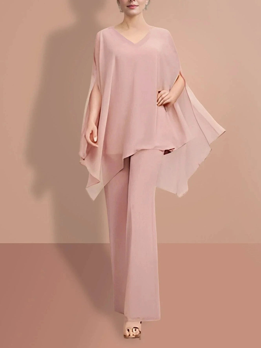 Chiffon half Sleeves V-Neck Mother of the Bride Pantsuits