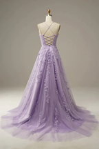 Elegant Lavender Prom Dresses A line Evening Dress Applique Party Gown Y1129
