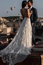 Charming Ivory Boho Lace Bohemian Long Beach Wedding Dresses Bridal Dress MW263