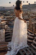 Charming Ivory Boho Lace Bohemian Long Beach Wedding Dresses Bridal Dress MW263