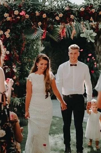 Lace Boho Mermaid Backless Cap Sleeve Bohemian Wedding Dresses MW265