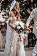 Sweetheart Neck Lace Beach Ivory Rustic Boho Wedding Dresses MW267