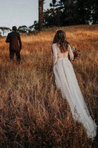 Lace Polka Dot Boho with Sleeves Bohemian Wedding Dress MW274