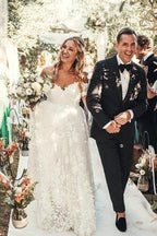 Rustic Ivory Lace Wedding Dresses Off the Shoulder Beach Wedding Dresses,MW490