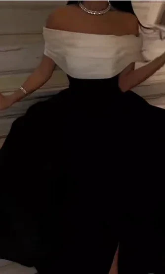 Luxury Black And White Satin Prom Dresses With Removable Tail Custom Made Cocktail Party Evening Dress Y5025