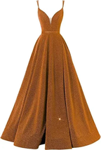 Glitter Spaghetti V-Neck Prom Dresses Long  Formal Evening Dress Y871