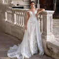 Mermaid 2 In 1 Wedding Dress Tulle Scoop Cap Sleeves Backless Lace Appliques Bridal Gowns With Detachable Train