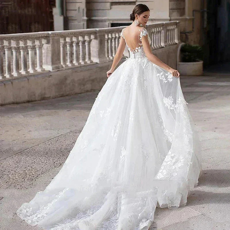 Mermaid 2 In 1 Wedding Dress Tulle Scoop Cap Sleeves Backless Lace Appliques Bridal Gowns With Detachable Train