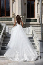 Mermaid Ball Gown Chiffon V-Neck Wedding Dress with Appliques