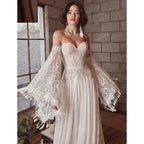 Mermaid Bohemian Wedding Dresses Women's Lace Flare Sleeve Elegant Sweetheart Strapless Chiffon Bridal Gowns A-Line Robe Vestido