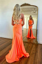 Mermaid One Shoulder Orange Prom Dress With Split  PSK445