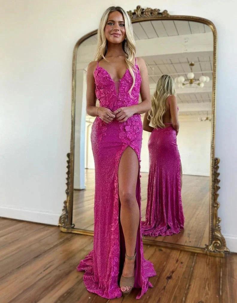Miracle |Mermaid V Neck Sequins Prom Dress with Slit