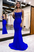 Mermaid Satin Spaghetti Straps Prom Dress Formal Dress PSK520
