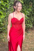 Mermaid Spaghetti Straps Corset Long Prom Dress with Slit PSK597