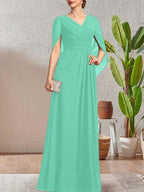 Dark Navy A-Line V-Neck Long Mother of Bride Dress