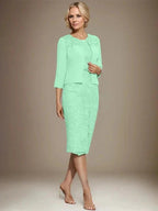 Sheath/Column Scoop Knee-Length Chiffon Lace Mother of the Bride Dress With Beading