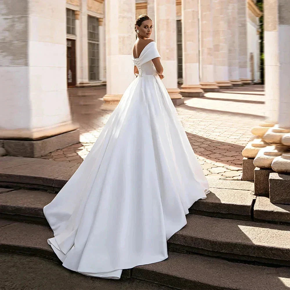 Modern V Neck Wedding Dresses A Line Sexy Lace Up Backless Ball Gowns Sweep Train Woman's Formal Beach Party Vestidos De Novia