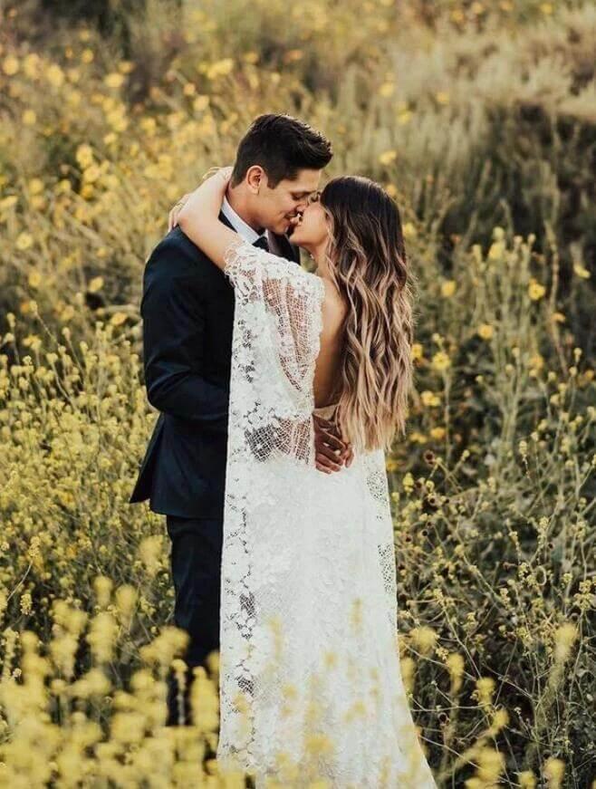 Batwing Sleeve Lace Rustic Wedding Dresses Ivory Sheath Boho Wedding Dresses,MW407